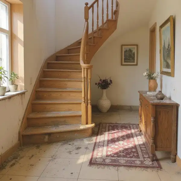 Загородный дом с лестницей - до уборки